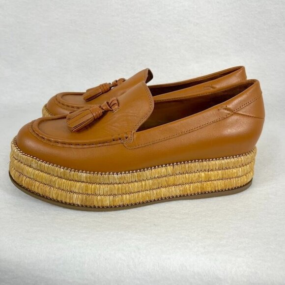 Franco Sarto Tremont Espadrille Tassel Leather Loafer Tan Preppy Modern Bold 9 - Picture 3 of 8